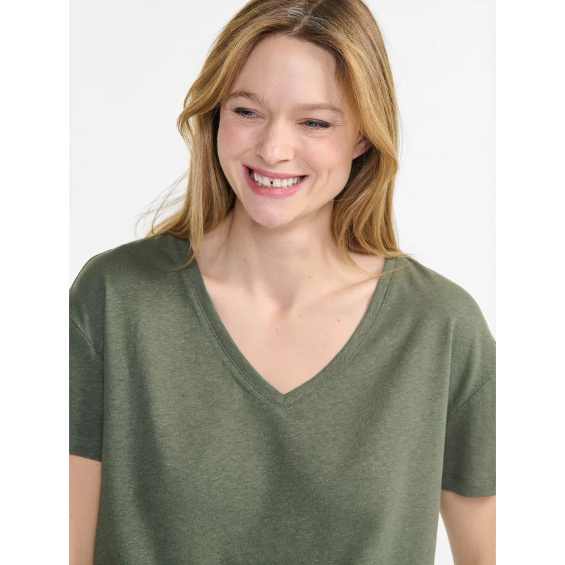 T-Shirt Col V En Coton Lin Aigle 5 T-Shirt Col V En Coton Lin Aigle – Image 5